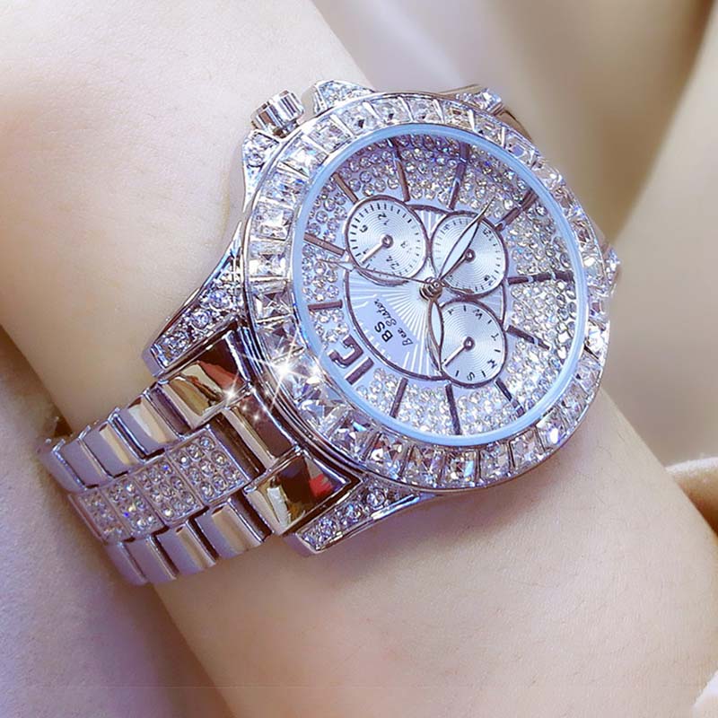Iced Out 38mm Women Quartz Watch Silver With Street Luxury Shine