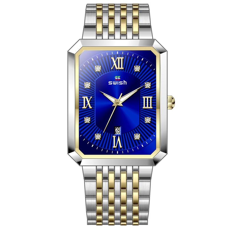 Rectangle Waterproof Quartz Watch For Men Silver With Street Luxury Shine - Image 4