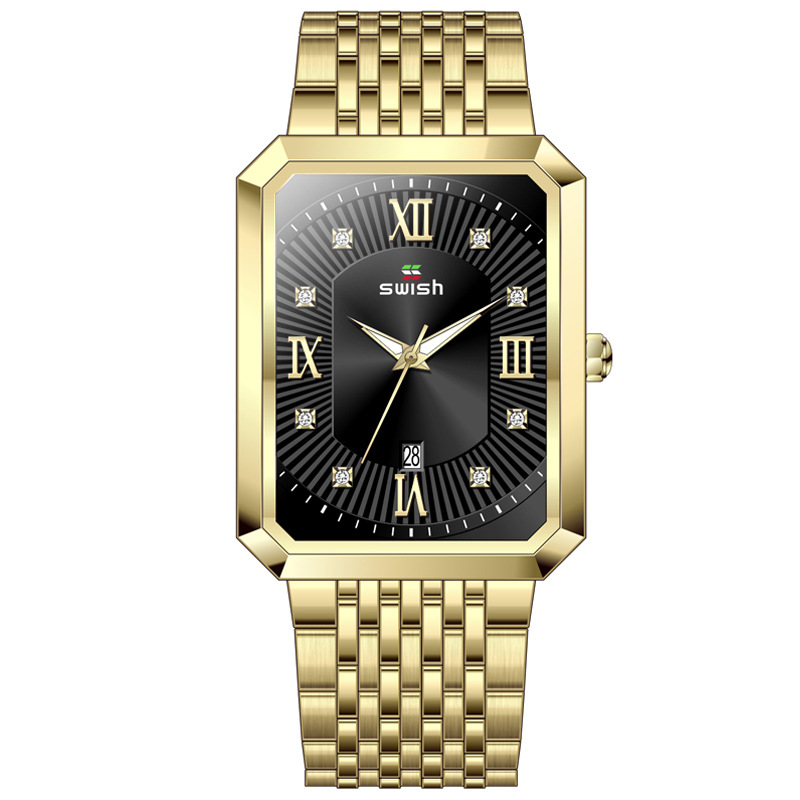 Rectangle Waterproof Quartz Watch For Men Silver With Street Luxury Shine