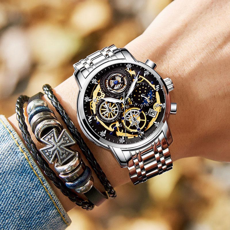 40mm Stainless Steel Waterproof Luminous Date Quartz Watch Silver - Image 6