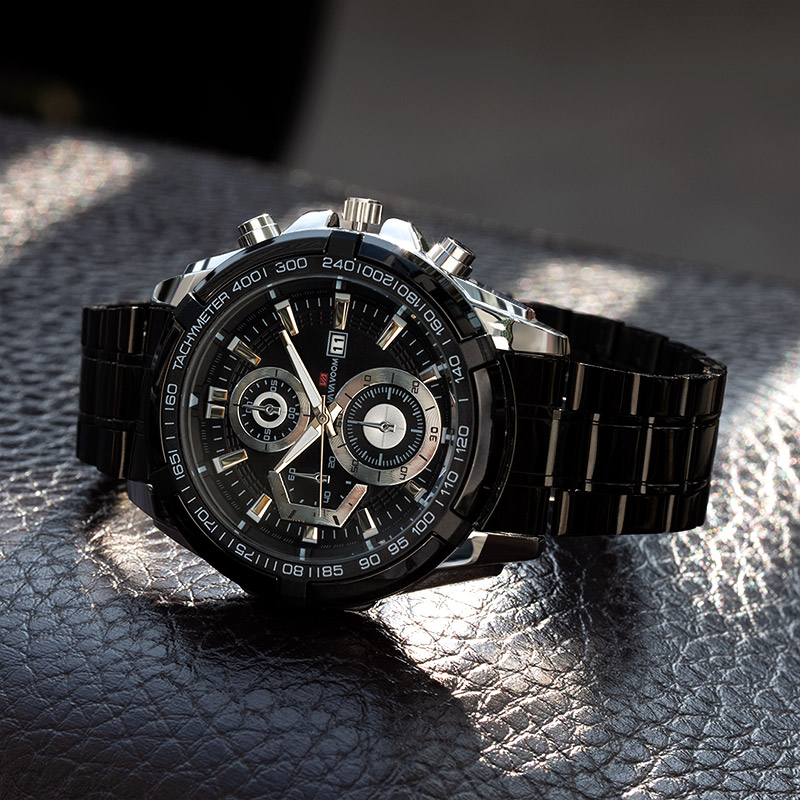 47mm Stainless Steel Quartz Watch In Black Gold With Street Luxury Shine - Image 4