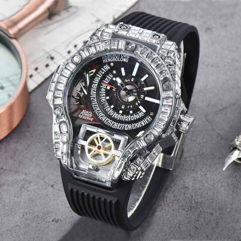 Baguette Cut Men's Watch With Black Silicone Strap With Street Luxury Shine