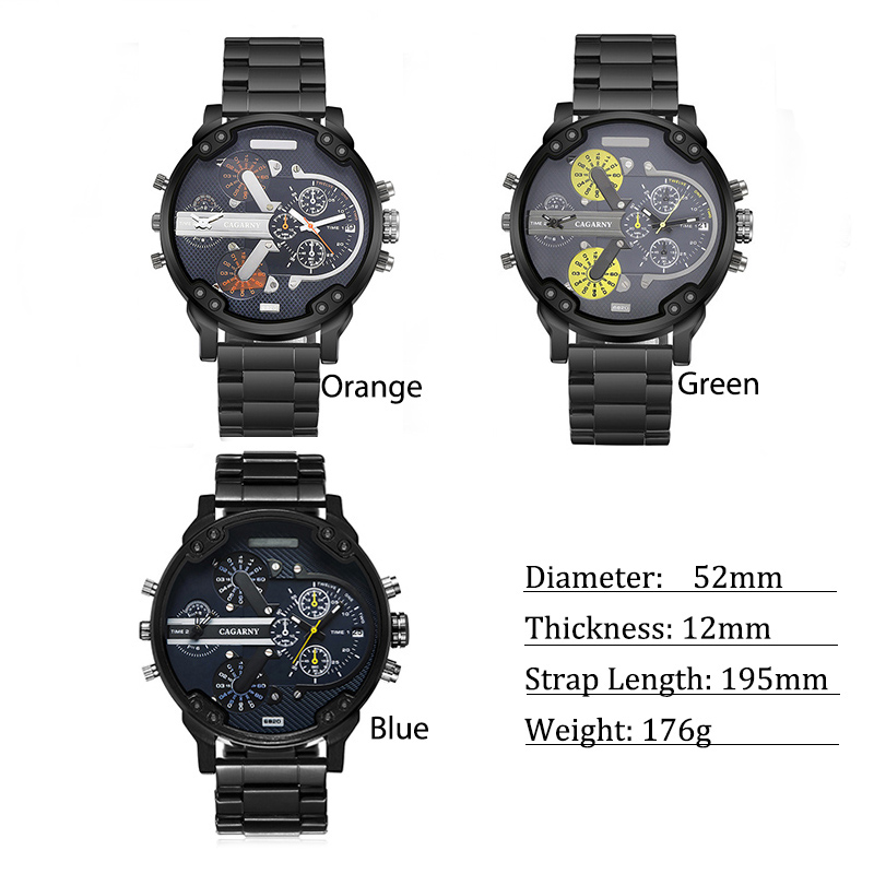 52mm Stainless Steel Quartz Men's Watch In Black Gold With Gold Shine - Image 6