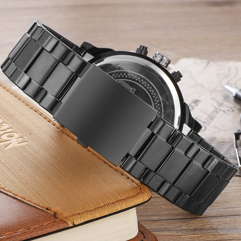 52mm Stainless Steel Quartz Men's Watch In Black Gold With Gold Shine - Image 7