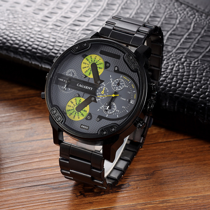 52mm Stainless Steel Quartz Men's Watch In Black Gold With Gold Shine