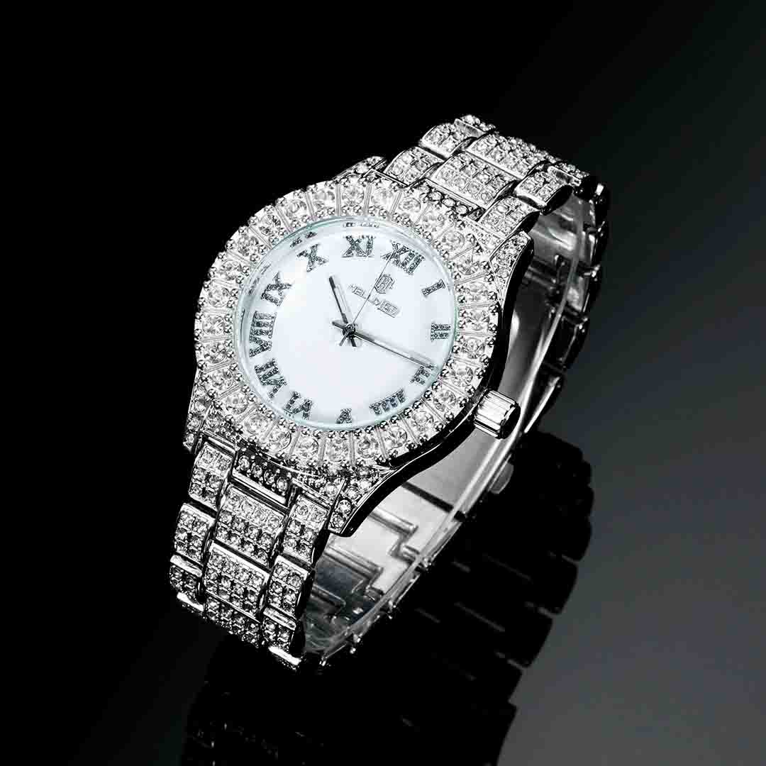 Street Luxury Iced Out Roman Numerals White Dial Men's Watch In White Gold - Image 4