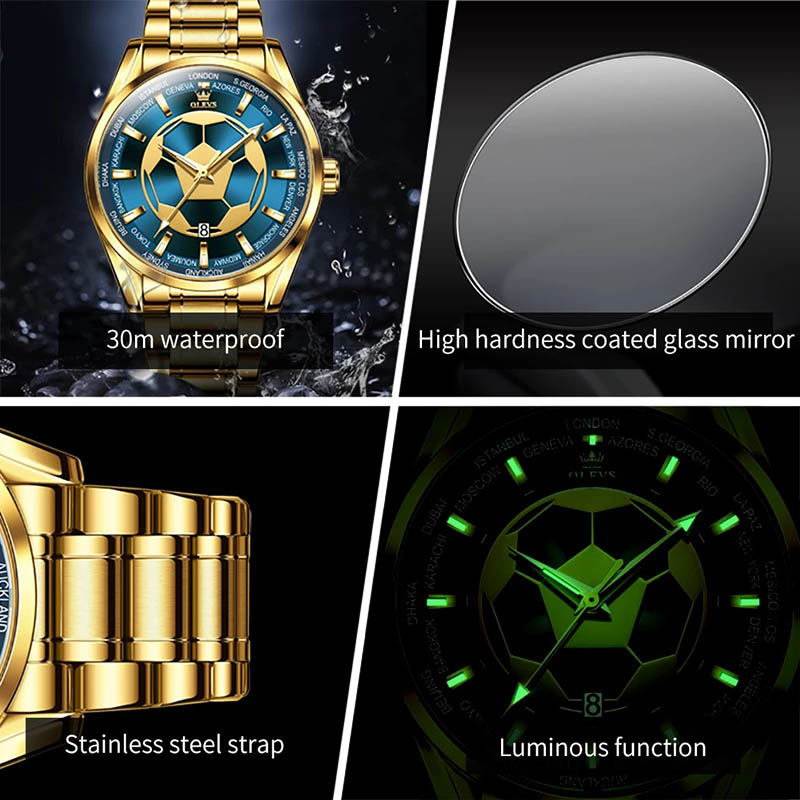Sport Luminous Waterproof Watch For Men With Stainless Steel Strap Gold - Image 7