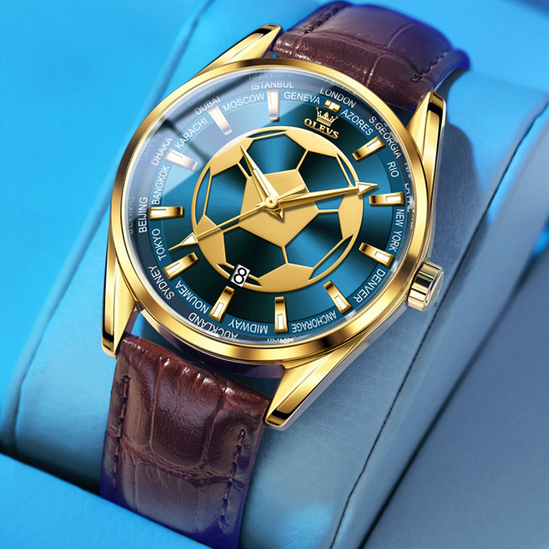 Sport Luminous Waterproof Watch For Men With Leather Strap Gold - Image 3