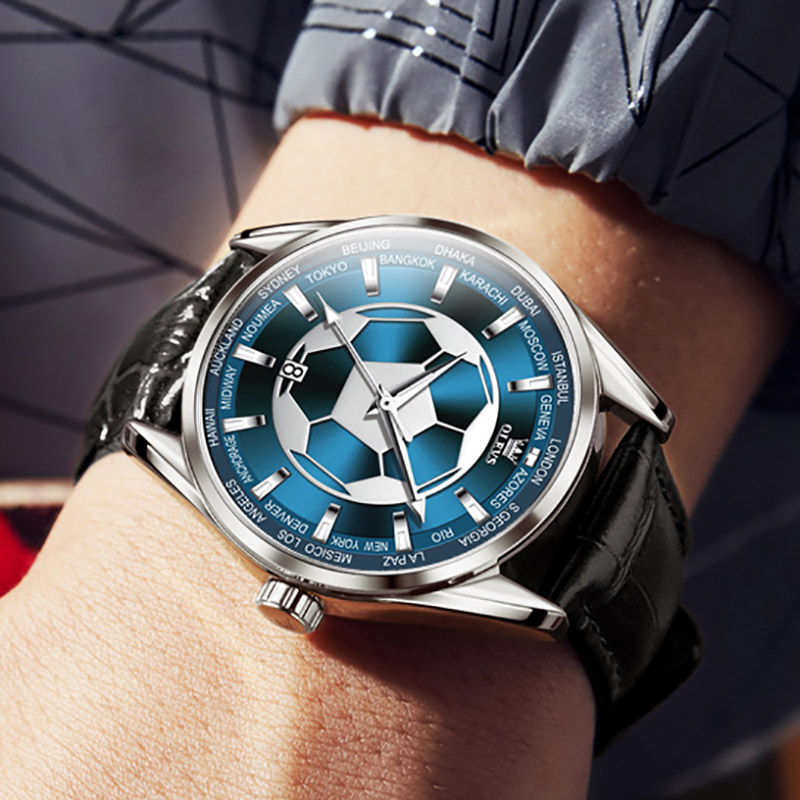 Sport Luminous Waterproof Watch For Men With Leather Strap Gold - Image 4