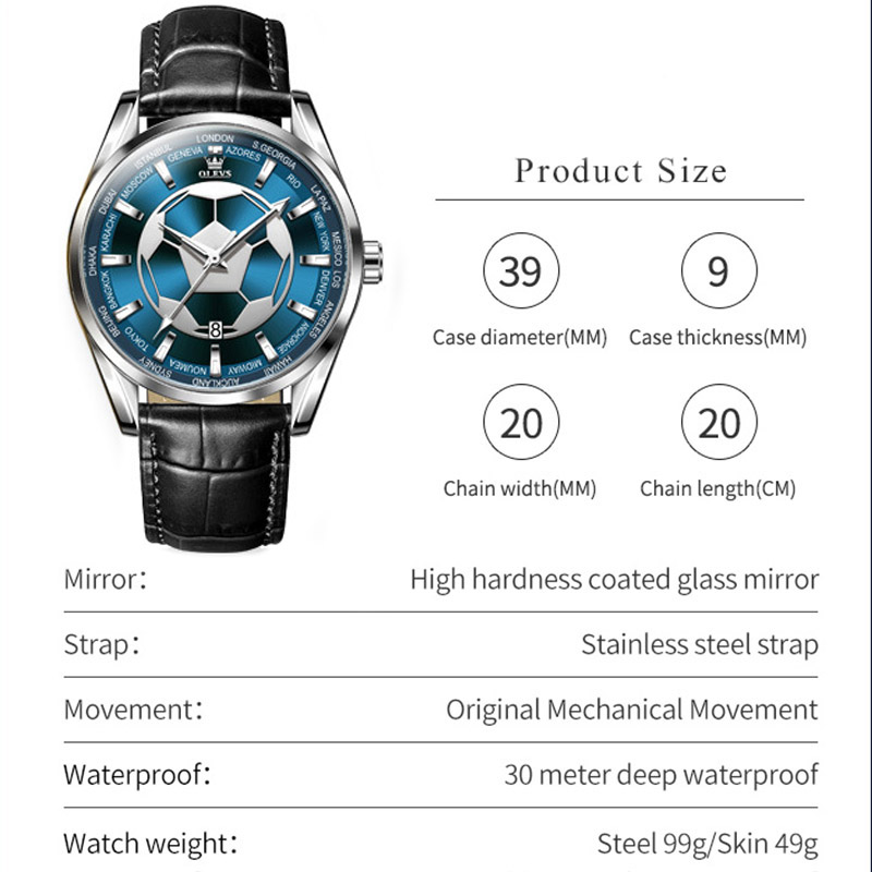 Sport Luminous Waterproof Watch For Men With Leather Strap Gold - Image 5