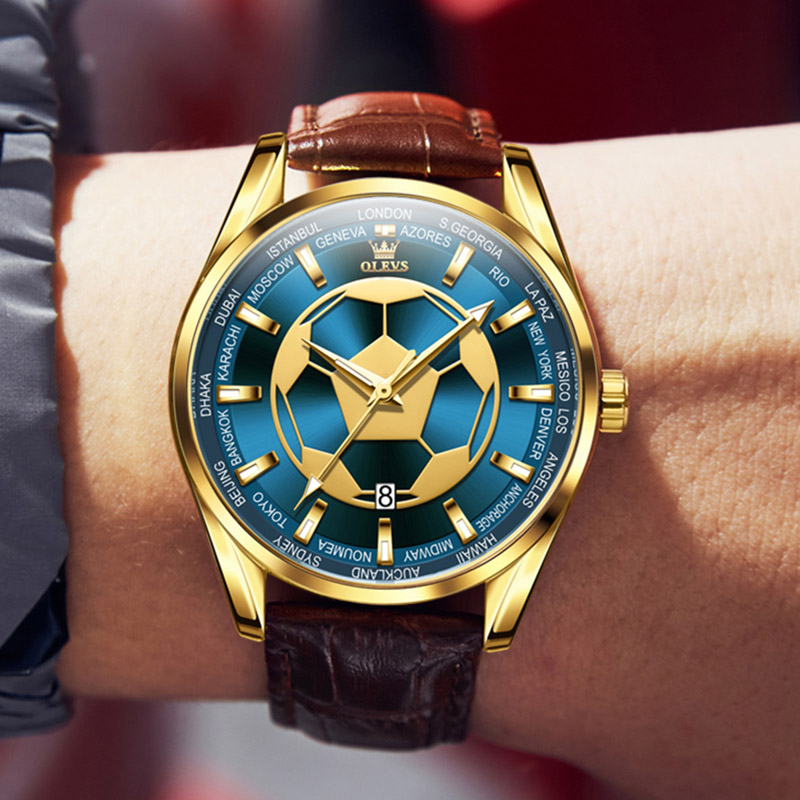 Sport Luminous Waterproof Watch For Men With Leather Strap Gold