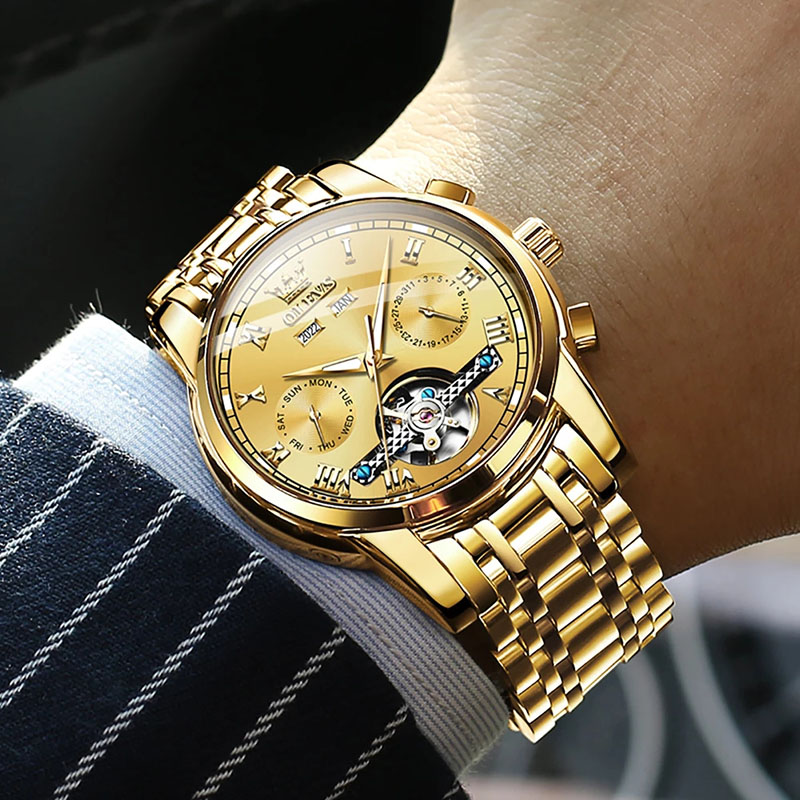 Automatic Mechanical Waterproof Stainless Steel Watch For Men Gold