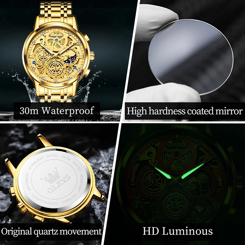 Multi-function Waterproof Luminous Skeleton Quartz Stainless Steel Watch - Image 8