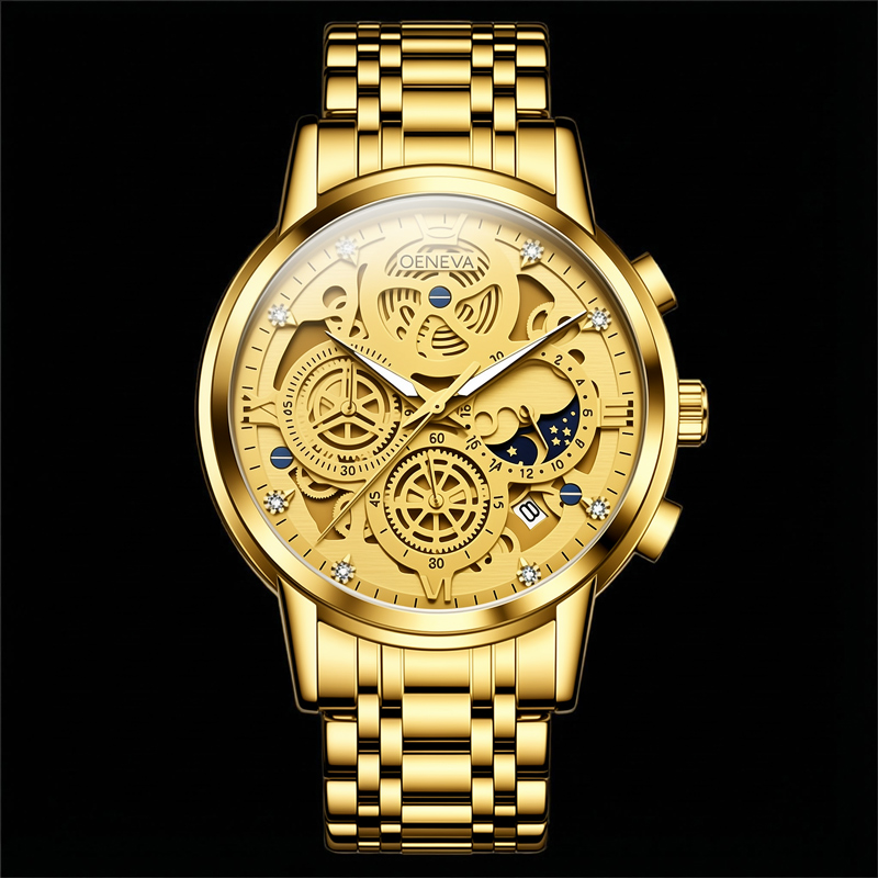 Multi-function Waterproof Luminous Skeleton Quartz Stainless Steel Watch