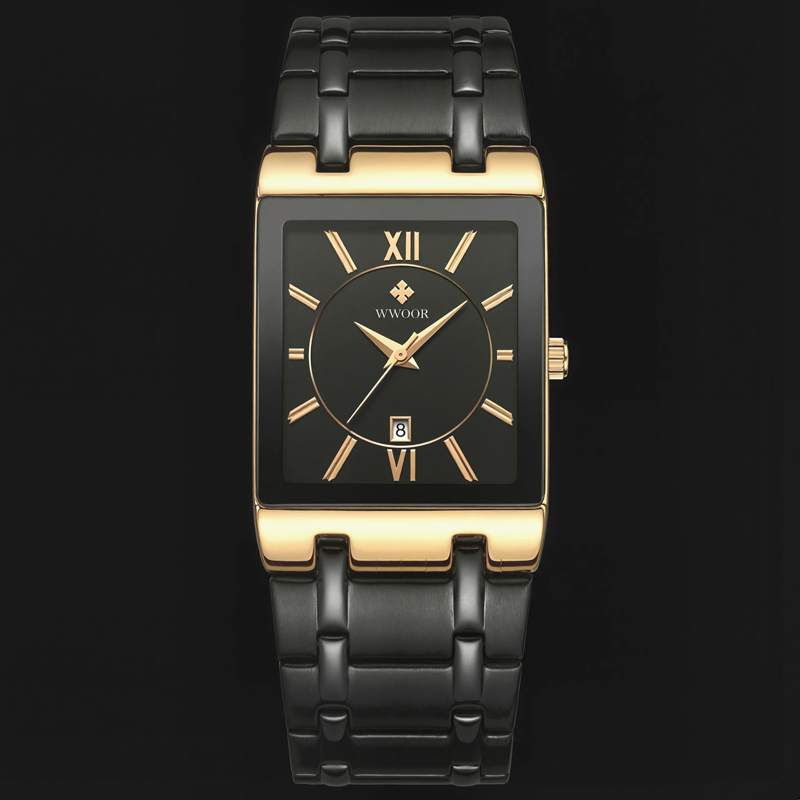 Square Quartz Watch For Men With Steel Strap Gold With Street Luxury Shine - Image 5