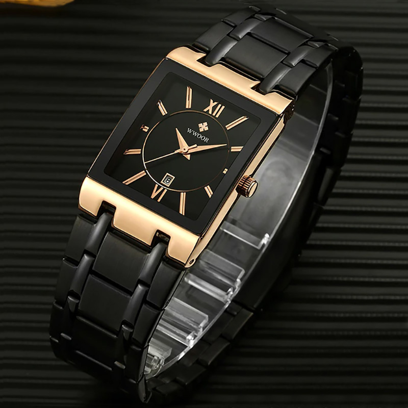 Square Quartz Watch For Men With Steel Strap Gold With Street Luxury Shine - Image 6