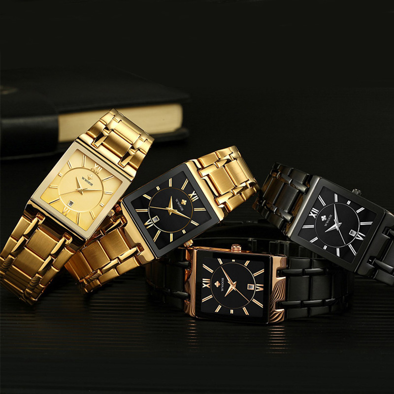 Square Quartz Watch For Men With Steel Strap Gold With Street Luxury Shine - Image 7