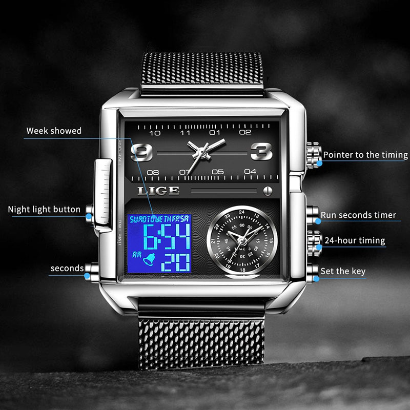 40mm Square Multifunctional Electronic Quartz Watch With Bold Premium Edge - Image 5