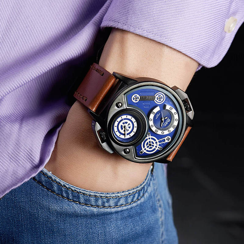 50mm Multifunctional Sports Leather Quartz Watch With Street Luxury Shine - Image 3