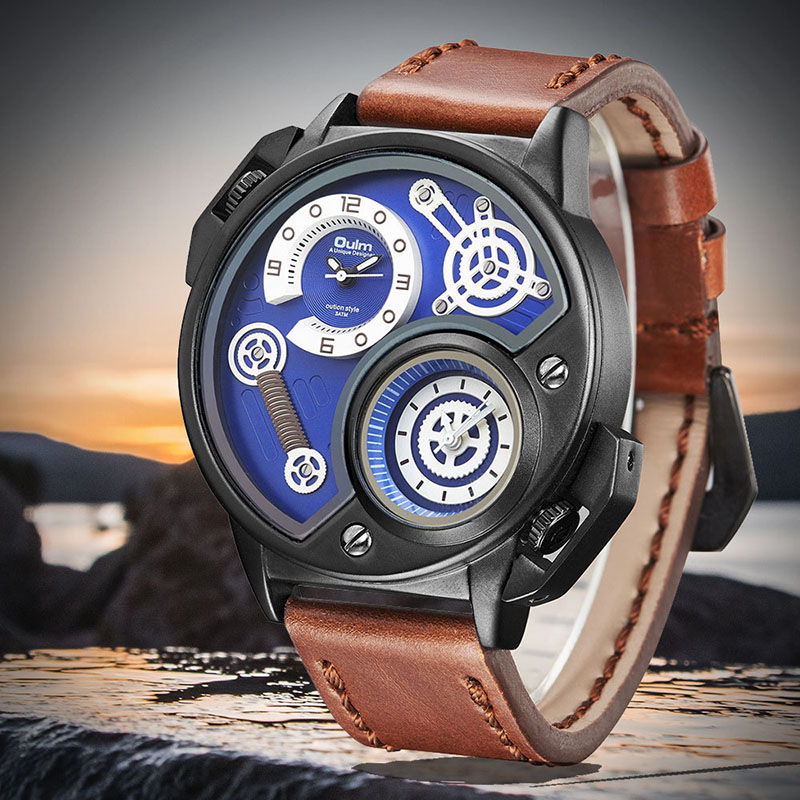 50mm Multifunctional Sports Leather Quartz Watch With Street Luxury Shine