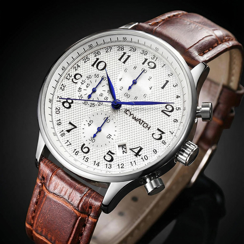 Multifunctional Business Casual Leather Quartz Watch Hip Hop Jewelry - Image 4