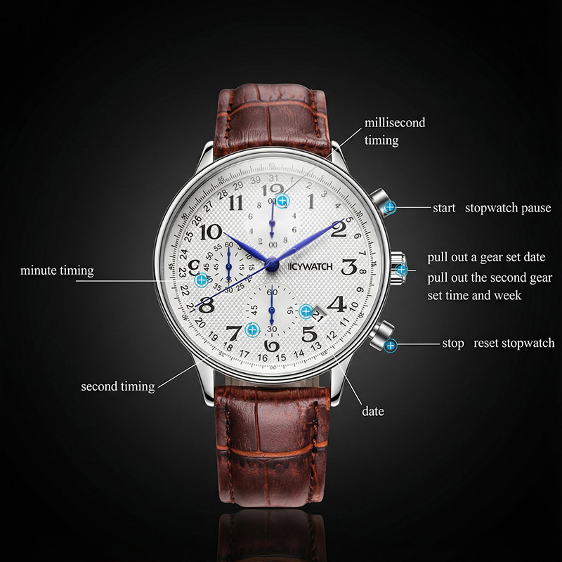 Multifunctional Business Casual Leather Quartz Watch Hip Hop Jewelry - Image 7