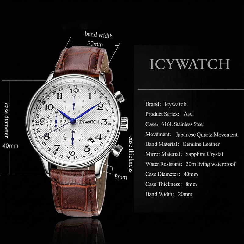 Multifunctional Business Casual Leather Quartz Watch Hip Hop Jewelry - Image 8