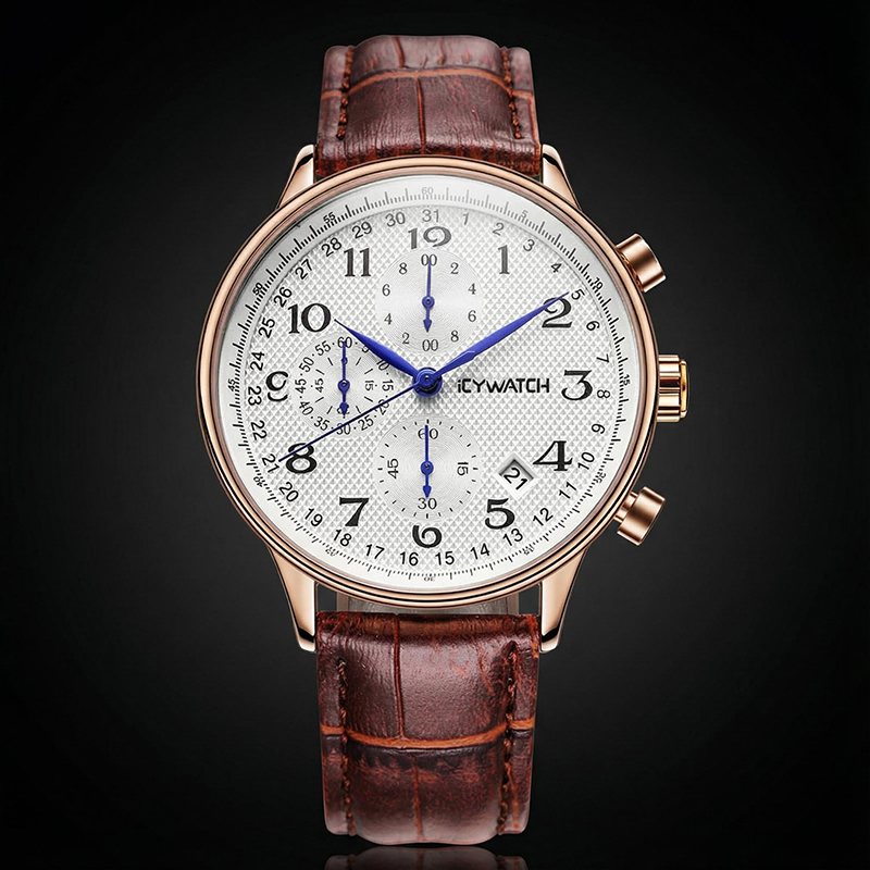 Multifunctional Business Casual Leather Quartz Watch Hip Hop Jewelry