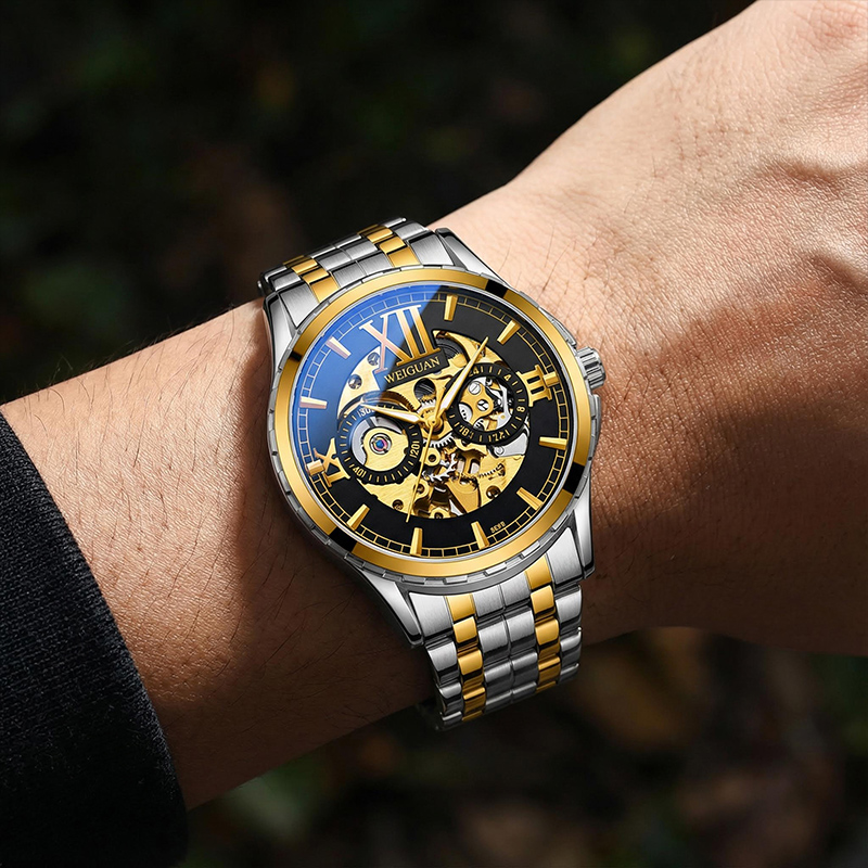 Skeleton Luminous Automatic Mechanical Men's Watch With Steel Strap Silver - Image 3