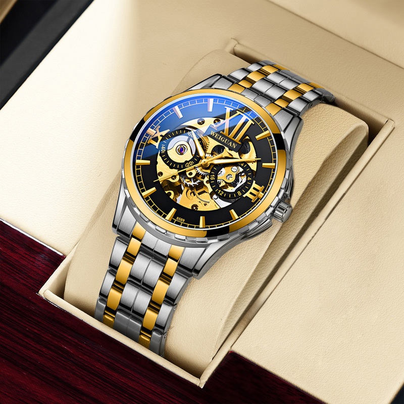 Skeleton Luminous Automatic Mechanical Men's Watch With Steel Strap Silver - Image 5