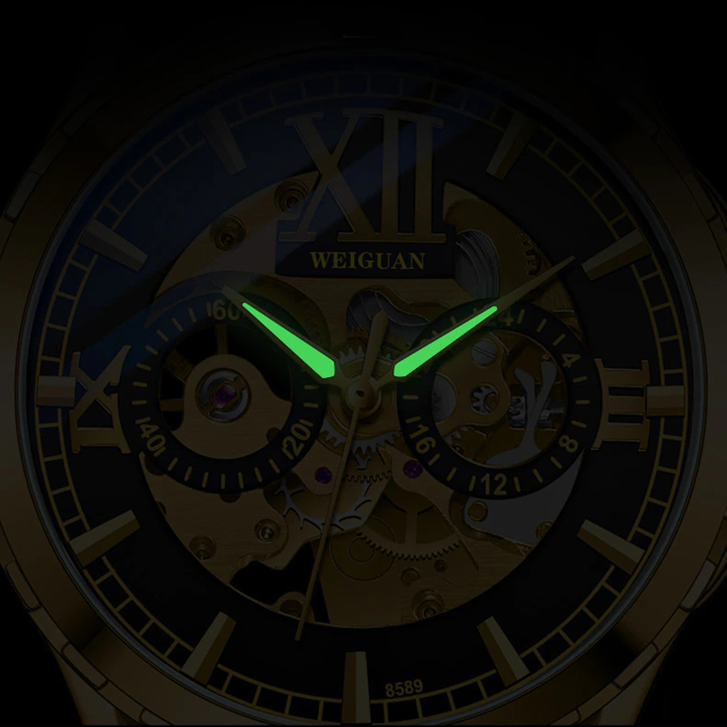 Skeleton Luminous Automatic Mechanical Men's Watch With Steel Strap Silver - Image 6