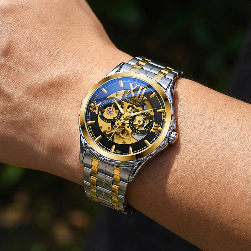Skeleton Luminous Automatic Mechanical Men's Watch With Steel Strap Silver - Image 8