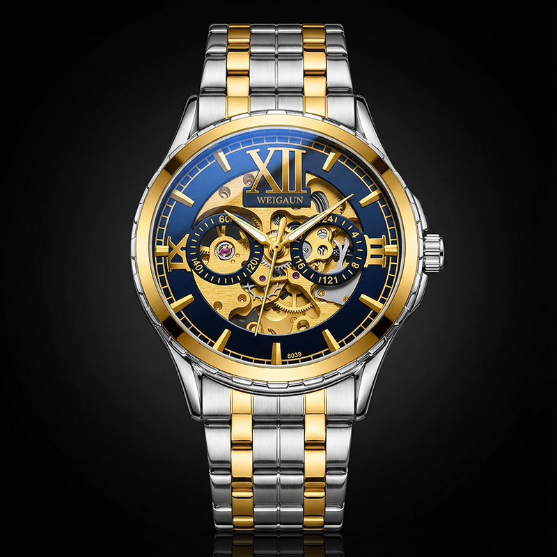 Skeleton Luminous Automatic Mechanical Men's Watch With Steel Strap Silver
