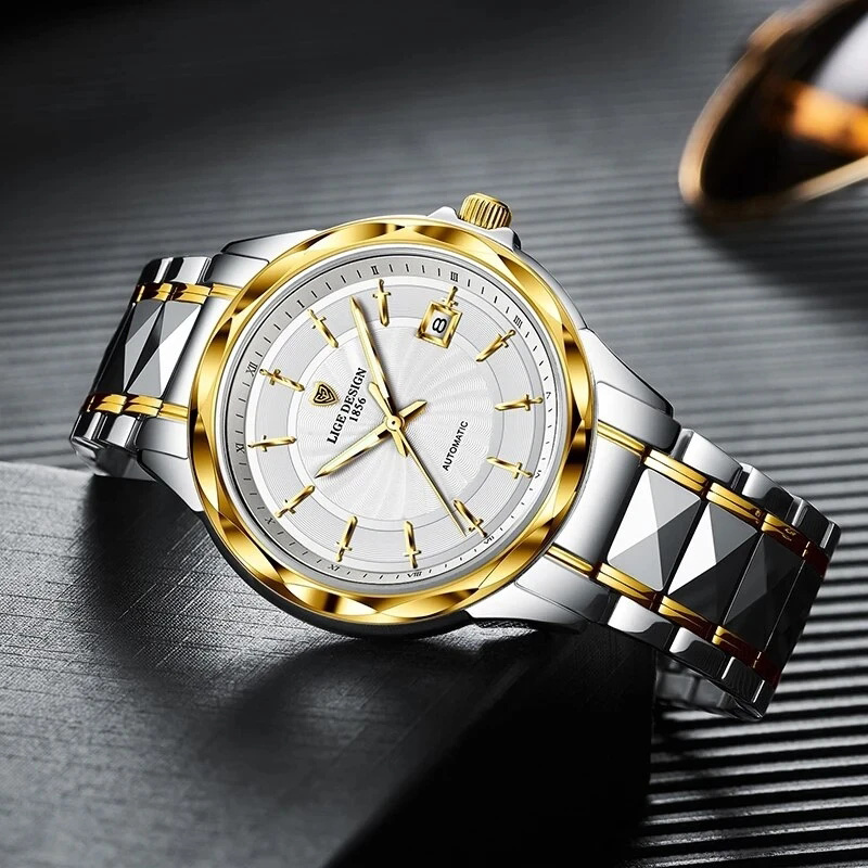 Sword Sapphire Glass Waterproof Automatic Mechanical Steel Watch Silver - Image 3