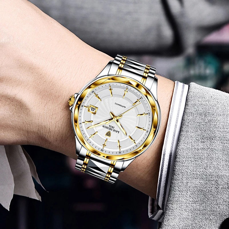 Sword Sapphire Glass Waterproof Automatic Mechanical Steel Watch Silver