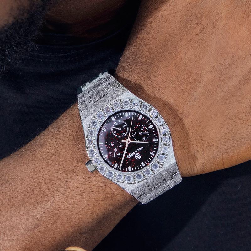 Iced Out Black Glitter Dial Round Cut Men's Watch With Street Luxury Shine - Image 3