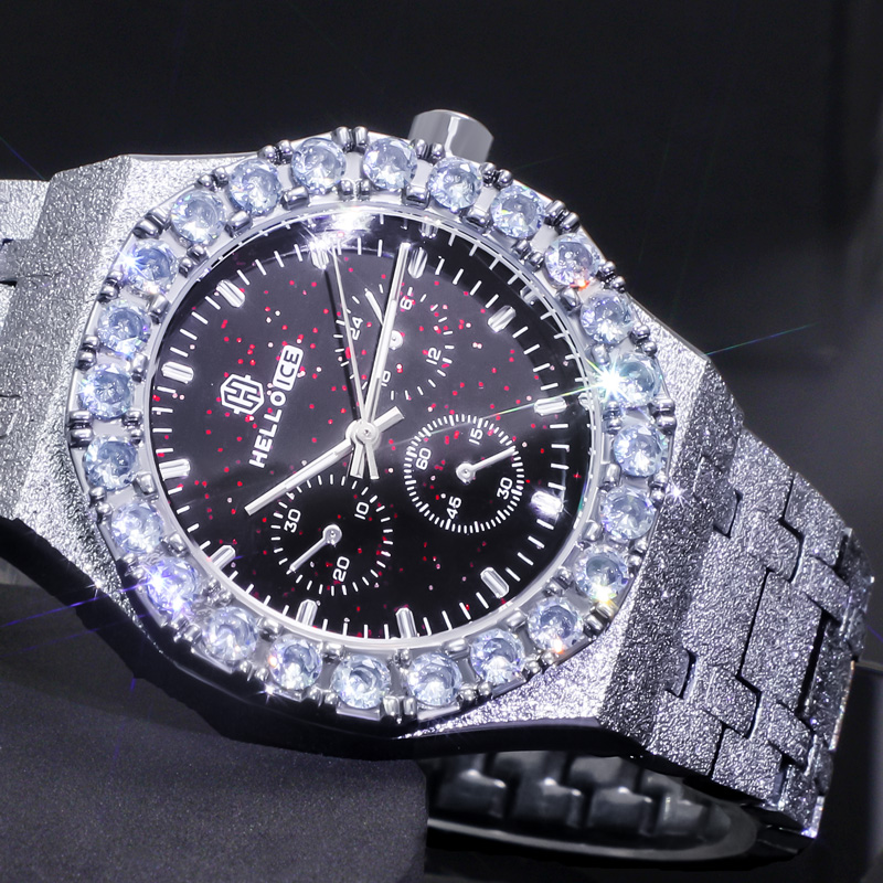 Iced Out Black Glitter Dial Round Cut Men's Watch With Street Luxury Shine - Image 4