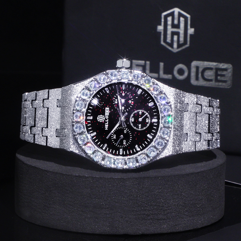 Iced Out Black Glitter Dial Round Cut Men's Watch With Street Luxury Shine - Image 6
