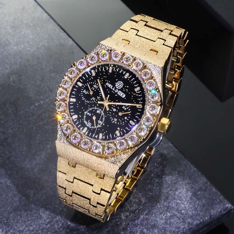 Iced Out Black Glitter Dial White Round Cut Watch With Street Luxury Shine - Image 3