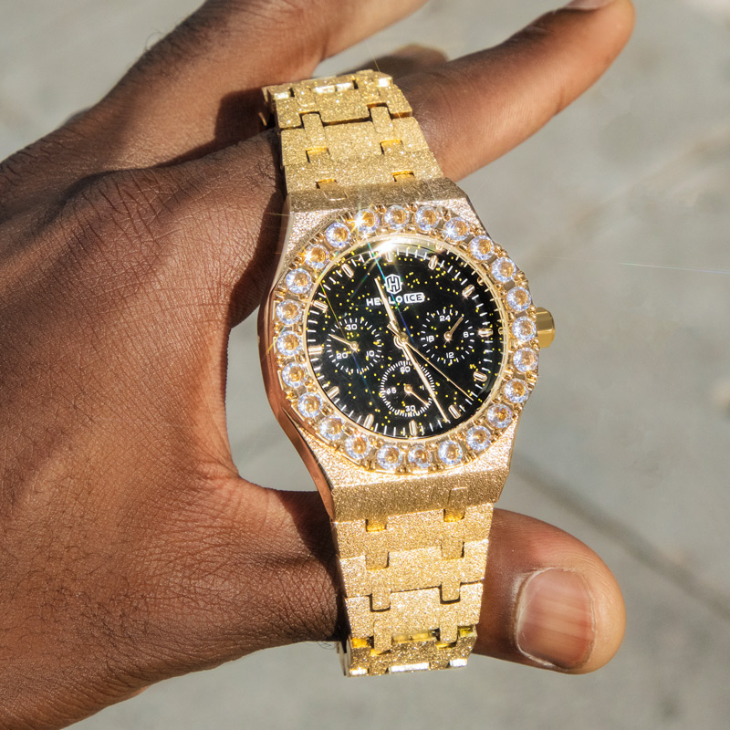 Iced Out Black Glitter Dial White Round Cut Watch With Street Luxury Shine - Image 5
