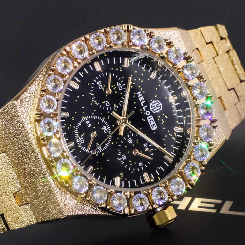 Iced Out Black Glitter Dial White Round Cut Watch With Street Luxury Shine - Image 6