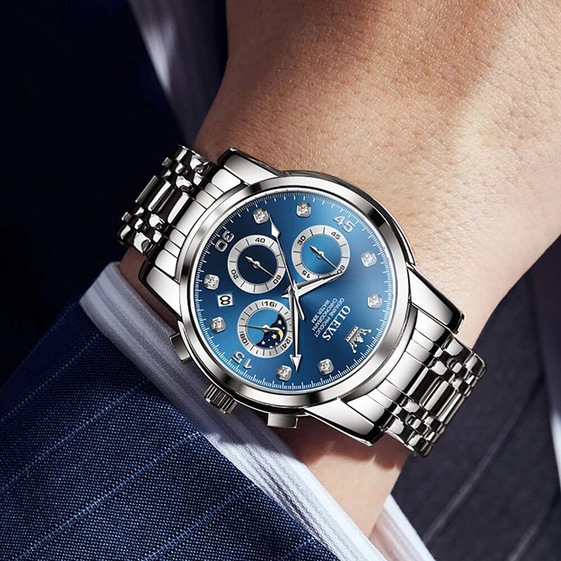 Multifunctional Luminous Waterproof Stainless Steel Quartz Watch Silver - Image 4
