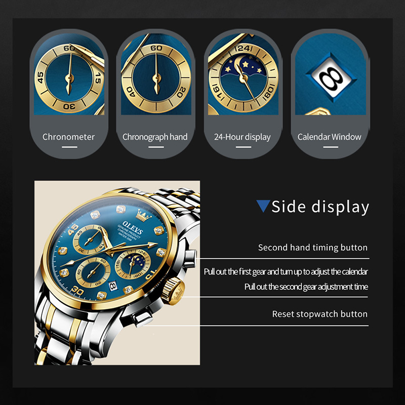 Multifunctional Luminous Waterproof Stainless Steel Quartz Watch Silver - Image 9