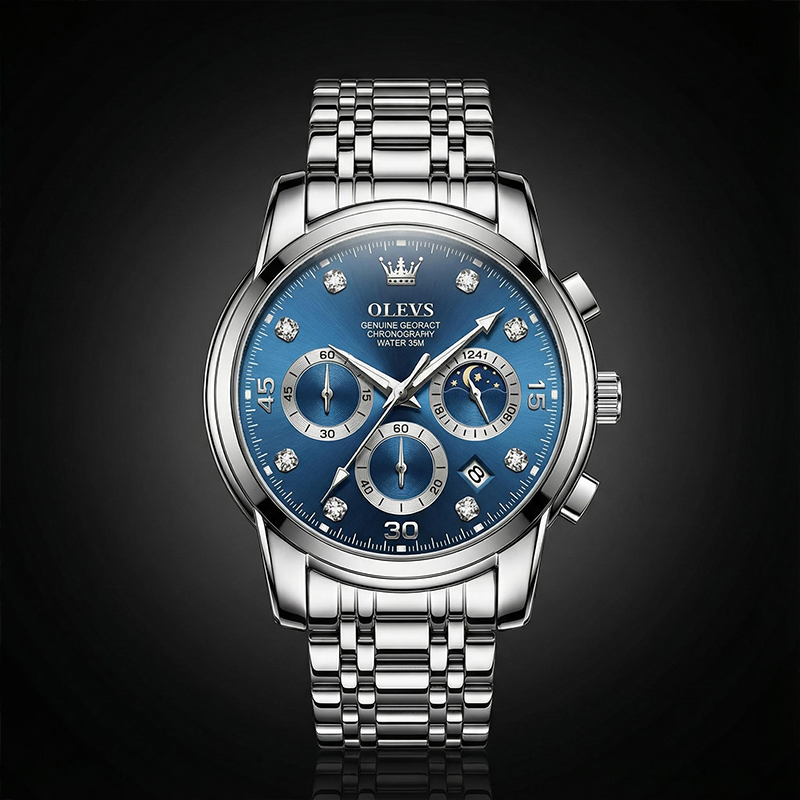 Multifunctional Luminous Waterproof Stainless Steel Quartz Watch Silver