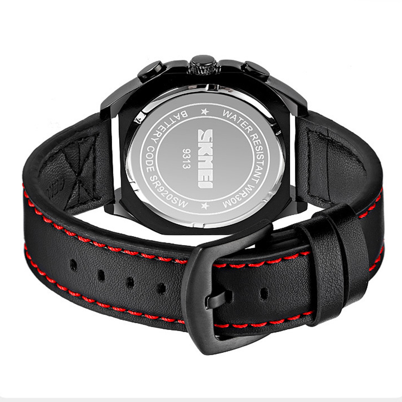 Square Dial Waterproof Quartz Watch With Leather Strap Gold - Image 8