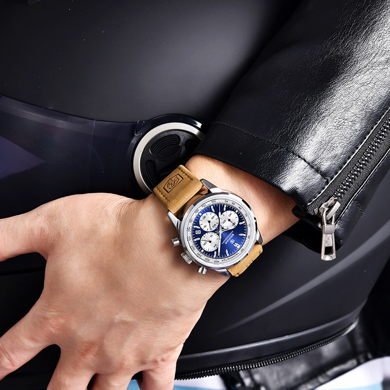 Bold Multifunctional Luminous Waterproof Quartz Watch With Leather Strap - Image 3