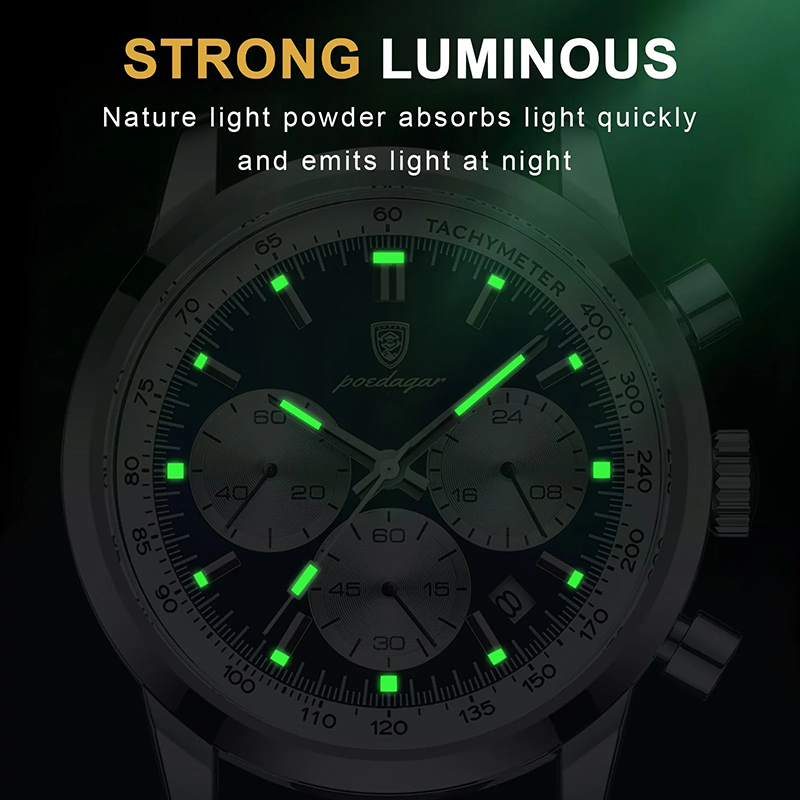 Bold Multifunctional Luminous Waterproof Quartz Watch With Leather Strap - Image 4
