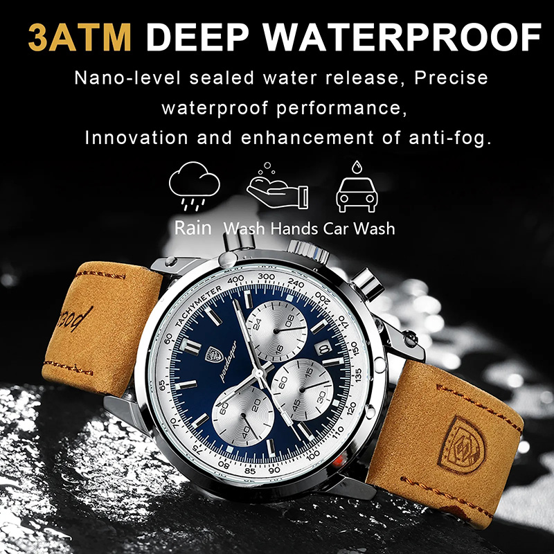 Bold Multifunctional Luminous Waterproof Quartz Watch With Leather Strap - Image 5