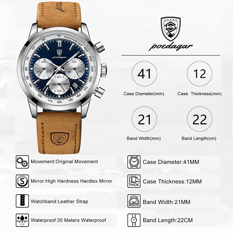 Bold Multifunctional Luminous Waterproof Quartz Watch With Leather Strap - Image 7