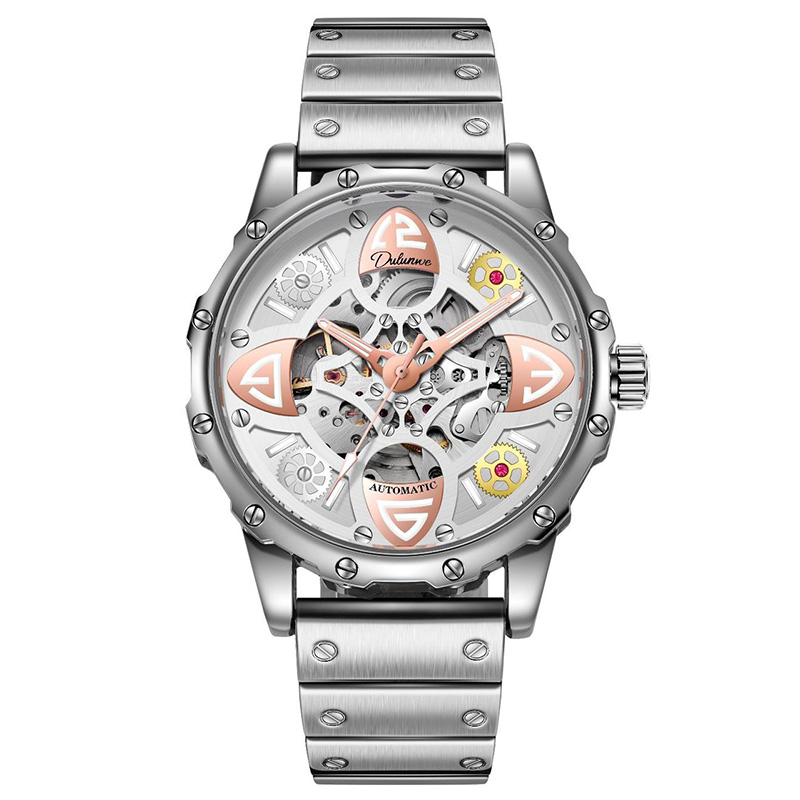 Hollow Luminous Stainless Steel Automatic Mechanical Watch Silver - Image 4